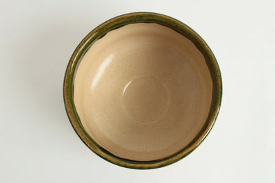 Japanese Tea Ceremony Matcha Bowl Pottery Oribe Green & Ocher Straight Japan