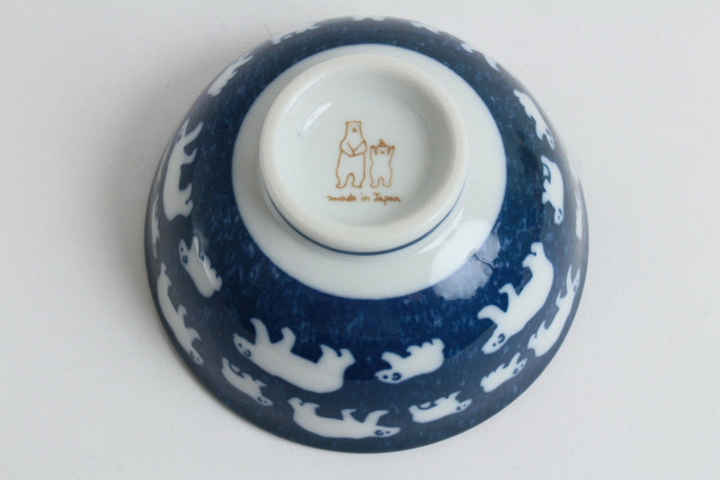 Mino ware Japanese Ceramics Rice Bowl Polar Bear Navy made in Japan