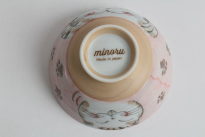 Mino ware Japanese Ceramics Rice Bowl Fukuneko Cat Pink made in Japan