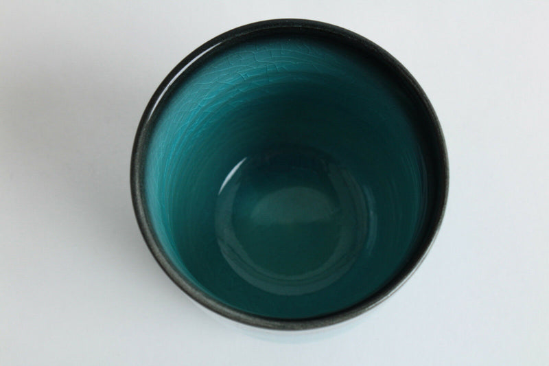 Mino ware Japanese Yunomi Chawan Tea Cup BLUE RIVERS Turquoise Blue Crackled