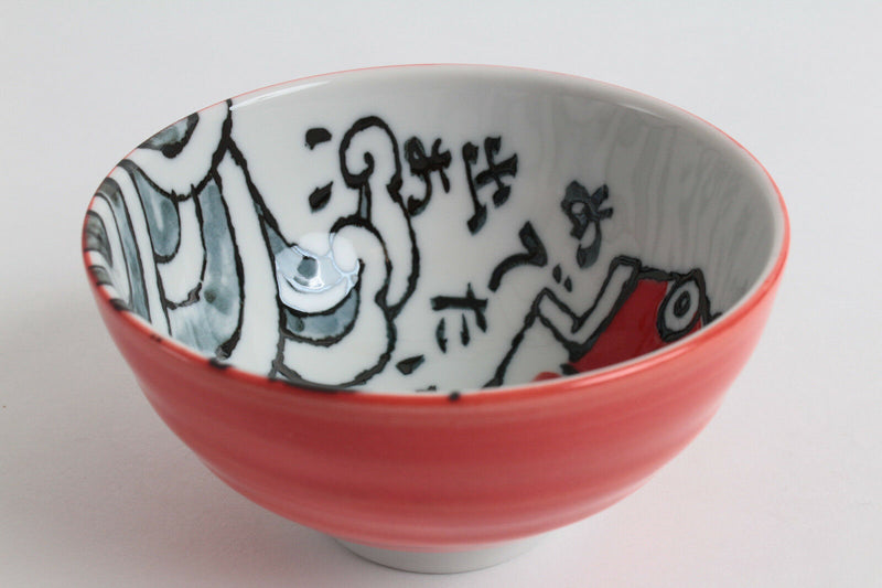 Mino ware Japanese Ceramics Rice Bowl Red Sea Bream Medetai