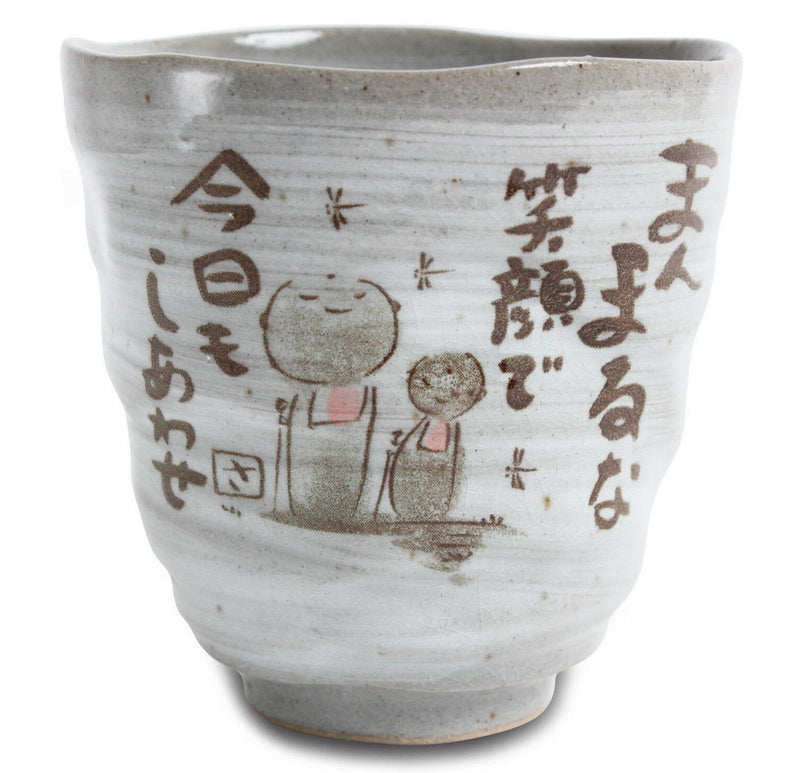 Mino ware Yunomi Chawan Tea Cup Jizo Stone Statues Gray Ichiyama made in Japan