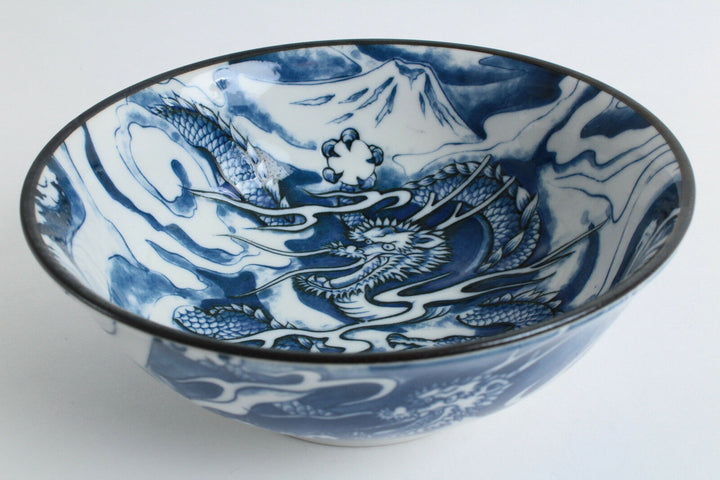 Set Di 2 Ciotole Ramen In Ceramica Mino Ware Giapponese - Drago E Monte Fuji Rosso, Fatte A Mano In Giappone, Capacità 1000 Ml