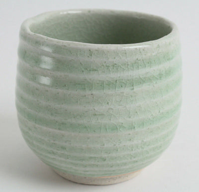 Mino ware Japanese Pottery Yunomi Chawan Chubby Tea Cup Mint Green Stripe