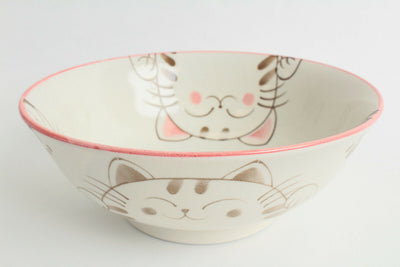Mino ware Japanese Ceramics Ramen Noodle Donburi Bowl Smiling Cats Pink
