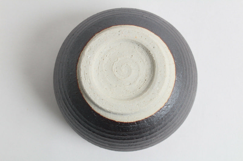 Mino ware Japanese Pottery Large Bowl Steel Gray w/Brown edge (Matcha/Rice Bowl)