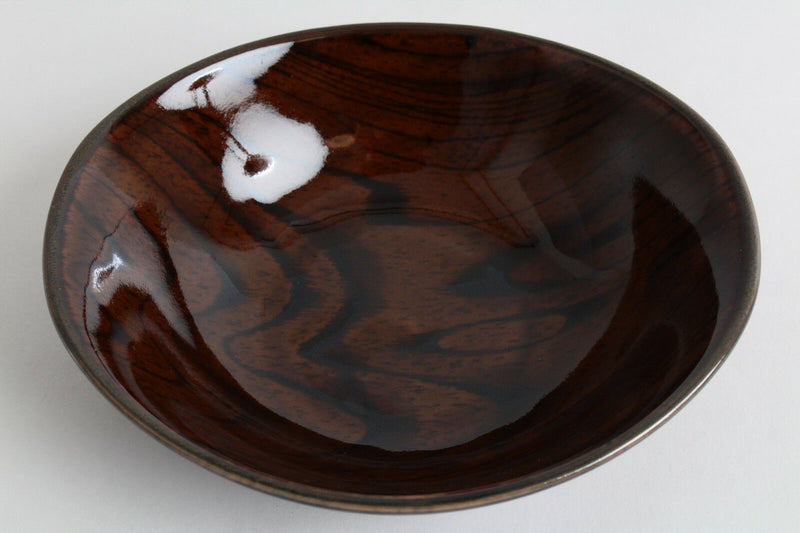 Mino ware Japanese Ceramics Oval Mini Plate/Dish Wood Grain pattern Brown