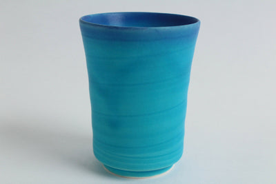 Mino ware Japanese Yunomi Chawan BLUE RIVERS Long Tea Cup Round Turquoise Matte