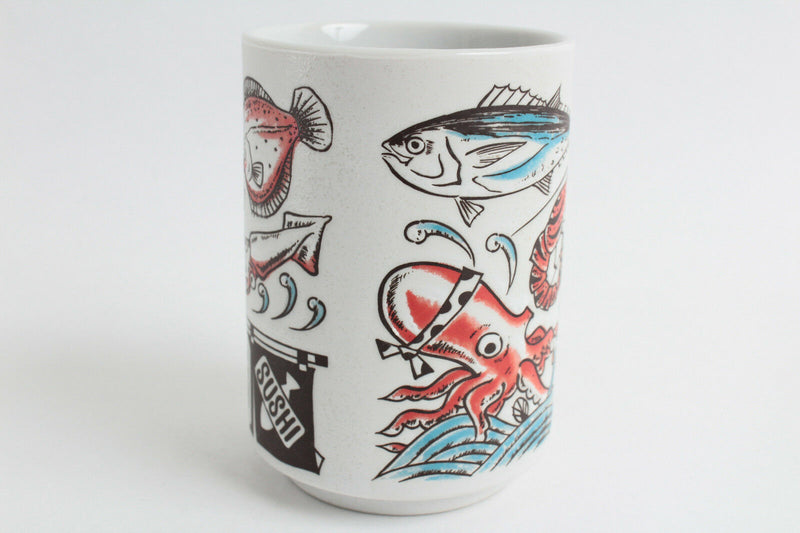 Mino ware Japanese Sushi Yunomi Chawan Tea Cup Red Sea Bream & Several Fishes