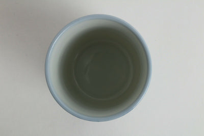 Mino ware Japanese Yunomi Chawan Tea Cup Blue Flowers on Light Blue Straight