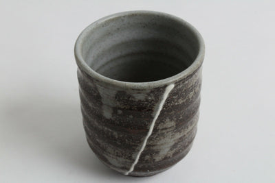 Mino ware Japanese Yunomi Chawan Tea Cup Burnt Brown w/ White Line made in Japan