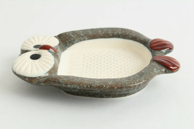 Mino ware Japanese Pottery Grater Dish/Plate Owl Shape Stone Charcoal Japan