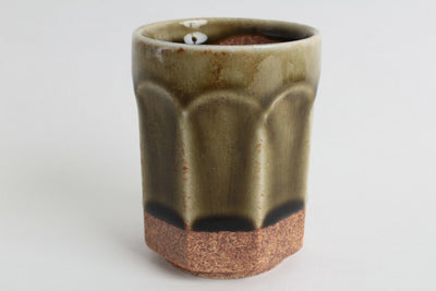 Mino ware Japanese Pottery Yunomi Chawan Tea Cup Octagonal shape Iga Green