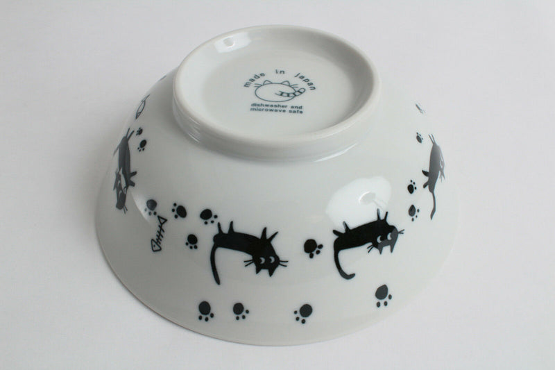 Mino ware Japanese Ceramics Ramen Noodle Donburi Bowl Black Cats & Footprints