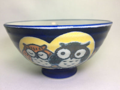 Mino ware Japanese Pottery Rice Bowl Owl pattern Blue made in Japan New