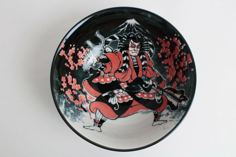 Mino ware Japan Ceramics Ramen Noodle Donburi Bowl Kabuki & Mt. Fuji Black