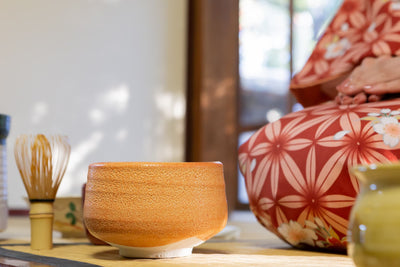 Mino ware Japanese Pottery Tea Ceremony Matcha Bowl Akashino Orange