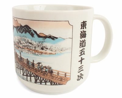 Mino ware Japan Ceramics Jumbo Mug Cup Travelers on a bridge of Tokaido 600ml