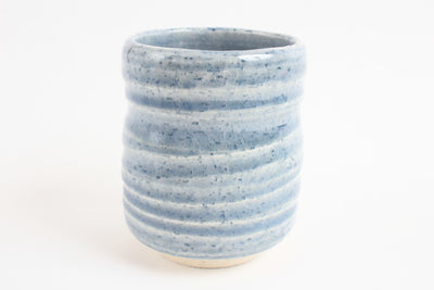 Mino ware Japanese Pottery Yunomi Chawan Tea Cup Aqua Blue Stripe Crackled