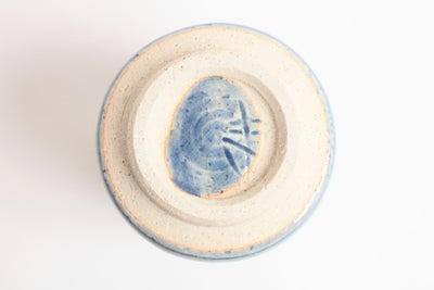 Mino ware Japanese Pottery Yunomi Chawan Tea Cup Aqua Blue Stripe Crackled