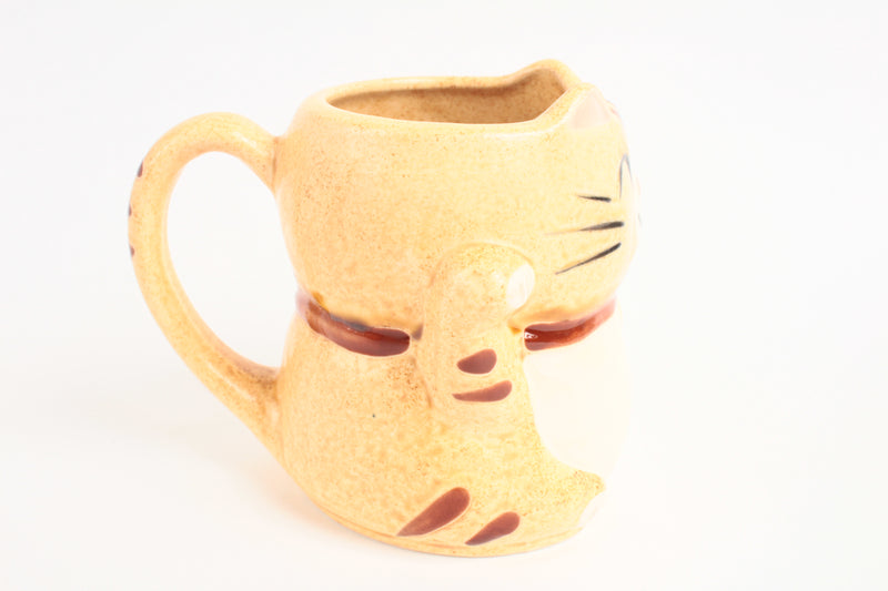 Mino ware Japanese Pottery Mug Cup Manekineko Cat Honey Yellow made in Japan