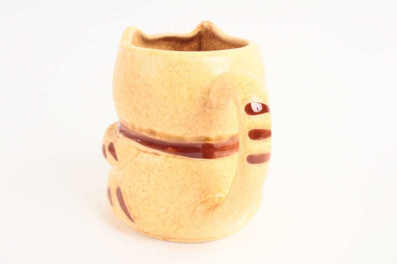 Mino ware Japanese Pottery Mug Cup Manekineko Cat Honey Yellow made in Japan