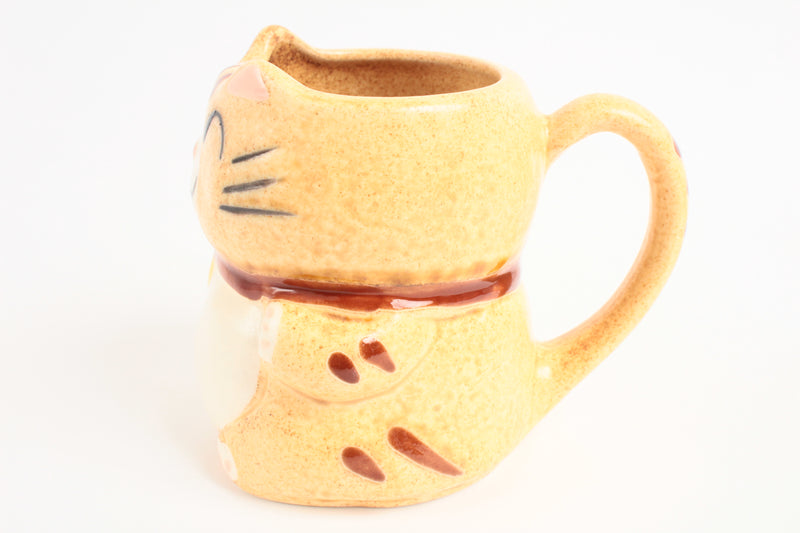 Mino ware Japanese Pottery Mug Cup Manekineko Cat Honey Yellow made in Japan