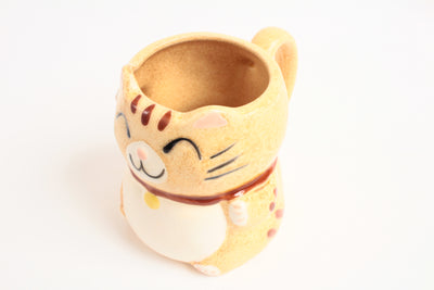 Mino ware Japanese Pottery Mug Cup Manekineko Cat Honey Yellow made in Japan