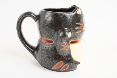 Mino ware Japanese Pottery Mug Cup Manekineko Cat Matte Black made in Japan