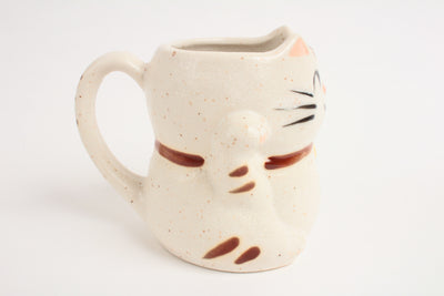 Mino ware Japanese Pottery Mug Cup Manekineko Cat Chiffon White made in Japan