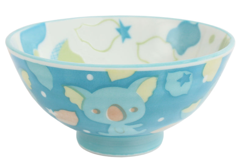 Mino ware Japanese Ceramics Kids Rice Bowl Koala & Eucalyptus Sky Blue Japan