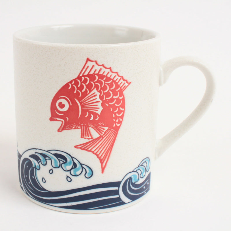 Mino ware Japanese Ceramics Mug Cup Red Sea Bream & Big Blue Wave made in Japan
