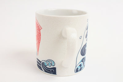 Mino ware Japanese Ceramics Mug Cup Red Sea Bream & Big Blue Wave made in Japan