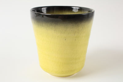 Mino ware Japanese Pottery Mug Cup Gloss Finish Crackled Lemon Yellow Japan
