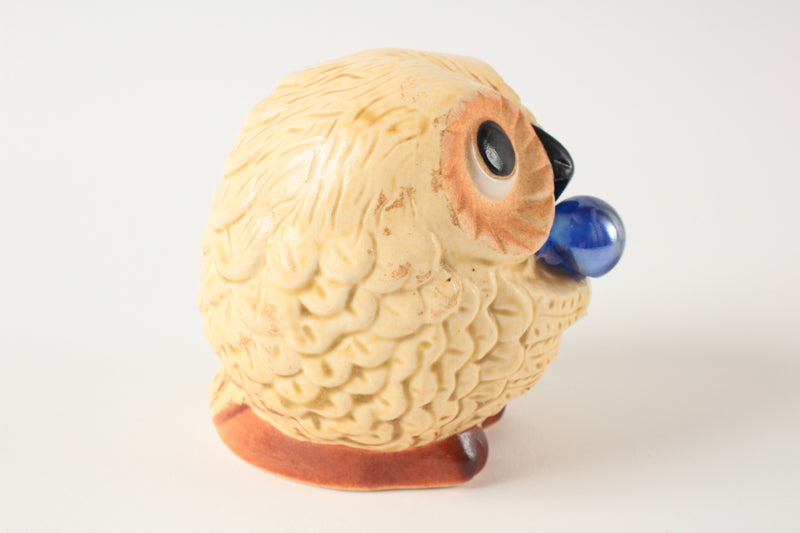Shigaraki ware Japanese Ceramic Mini Statue Lucky Owl w/ Crystal Ball Japan