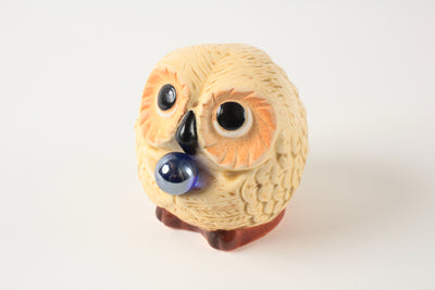 Shigaraki ware Japanese Ceramic Mini Statue Lucky Owl w/ Crystal Ball Japan