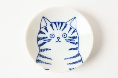 Mino ware Japan Ceramics Mini Round Plate / Dish Set of Five Japanese Cats Faces