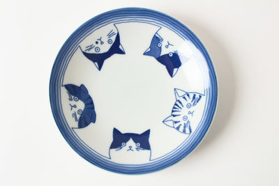 Mino ware Japan Ceramics 5.4 inch Round Plate / Dish Japanese Cats Faces