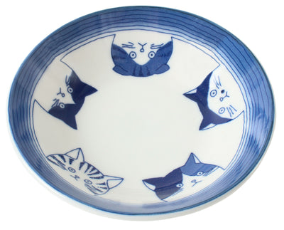 Mino ware Japan Ceramics 5.4 inch Deep Round Plate / Dish Japanese Cats Faces