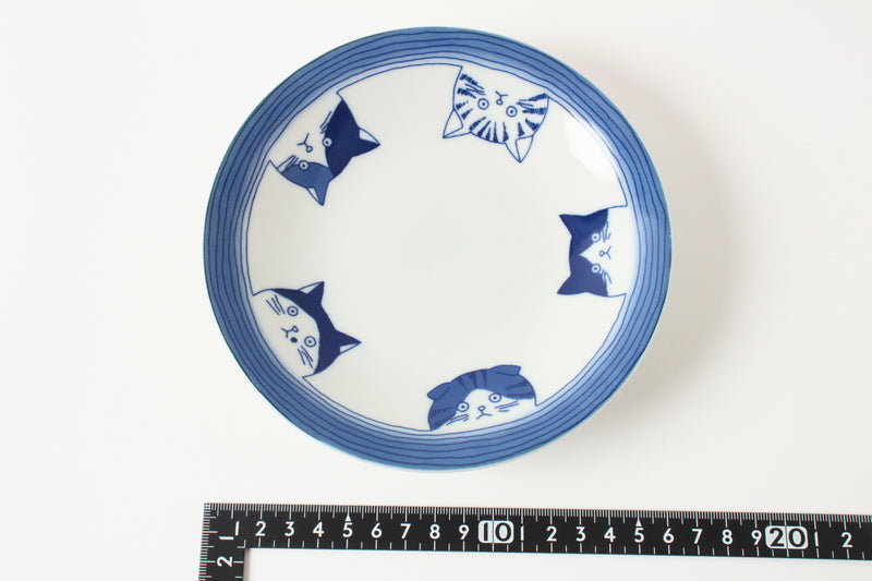 Mino ware Japan Ceramics 6.4 inch Round Plate / Dish Japanese Cats Faces