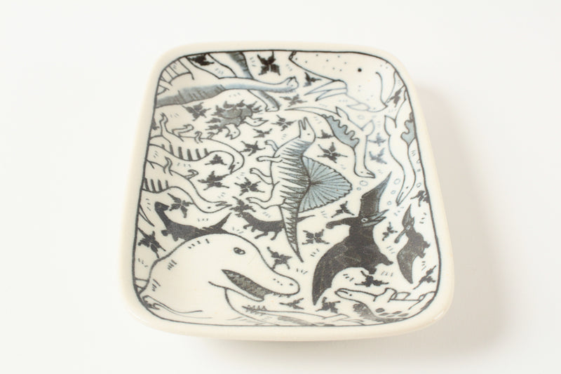 Mino ware Japan Ceramics Rectangle Plate Various Dinosaurs made in Japan