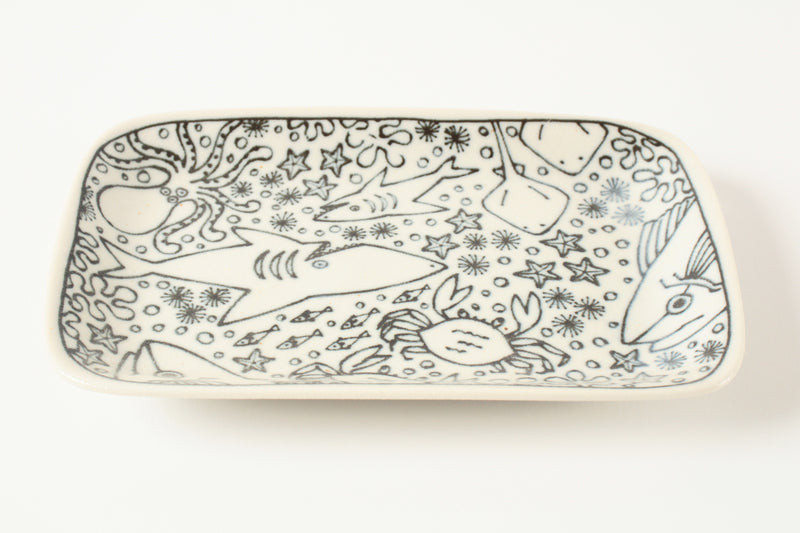 Mino ware Japan Ceramics Square Plate Sea Creatures made in Japan