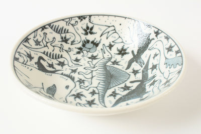 Mino ware Japan Ceramics 5.4inch Round Deep Plate Various Dinosaurs Japan