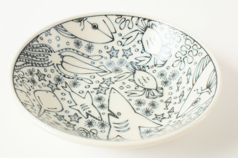 Mino ware Japan Ceramics 5.4inch Round Deep Plate Sea Creatures made in Japan