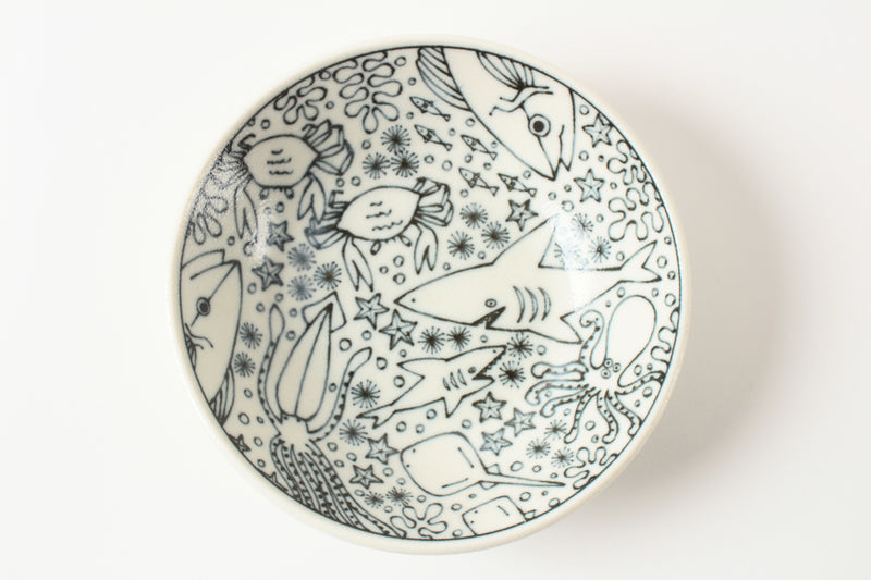 Mino ware Japan Ceramics 5.4inch Round Deep Plate Sea Creatures made in Japan