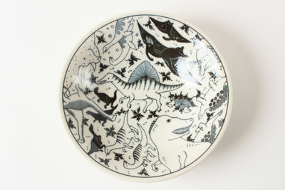 Mino ware Japan Ceramics 6.6inch Round Deep Plate Various Dinosaurs Japan