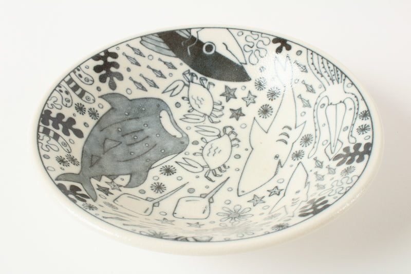Mino ware Japan Ceramics 6.6inch Round Deep Plate Sea Creatures made in Japan