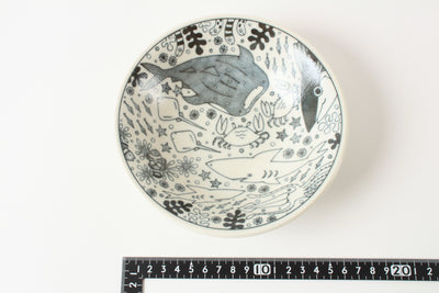 Mino ware Japan Ceramics 6.6inch Round Deep Plate Sea Creatures made in Japan
