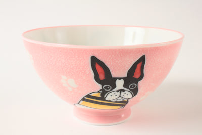 Mino ware Japanese Ceramics Rice Bowl French Bulldog Pink made in Japan