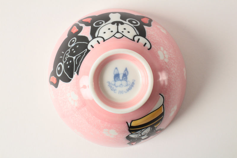 Mino ware Japanese Ceramics Rice Bowl French Bulldog Pink made in Japan